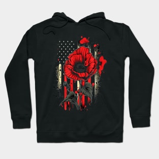 Memorial Day Poppy  American Flag USA 4th of July Hoodie